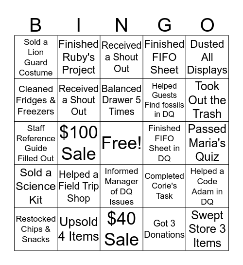 Launch Pad Science Store Bingo Card