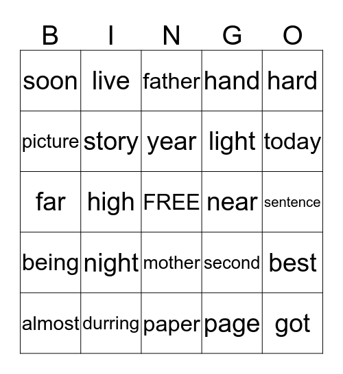 Dolch list L Bingo Card