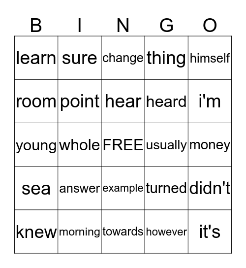 Dolch List M Bingo Card