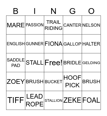 HORSE Bingo Card