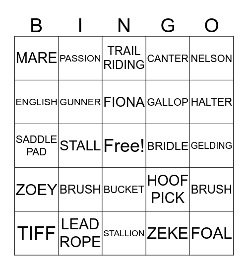 HORSE Bingo Card