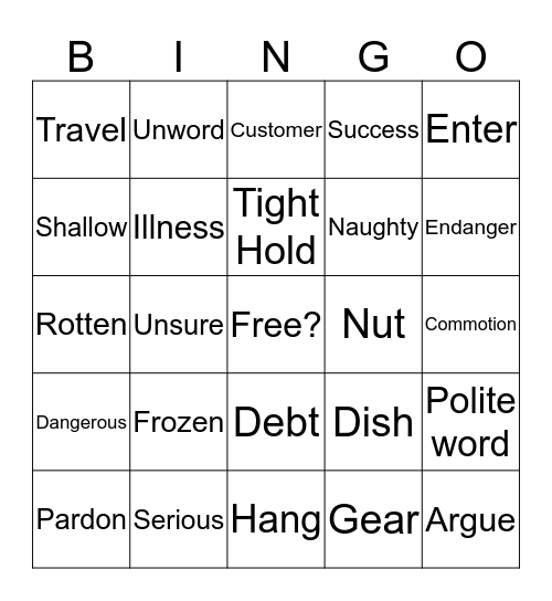 Vocabulary Bingo Card