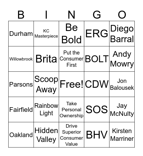 Clorox Bingo Card