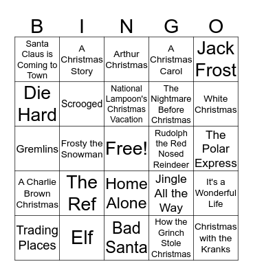 Christmas Movie Bingo Card