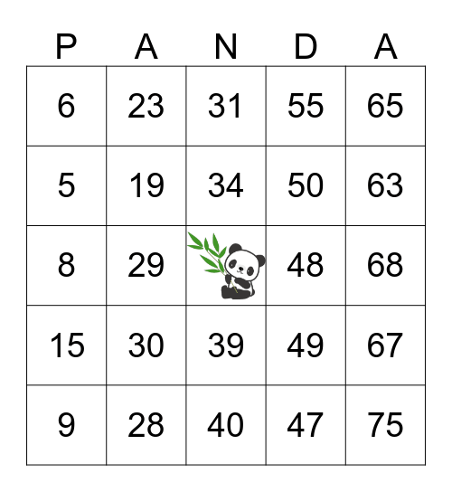 Panda Bingo Card