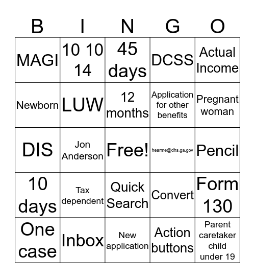Review Family Medicaid Bingo Card