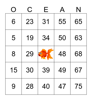 Ocean Bingo Card