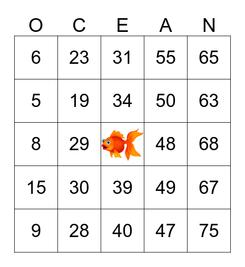 Ocean Bingo Card