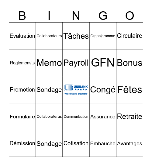UNIBANK - RESSOURCES HUMAINES  BINGO Card