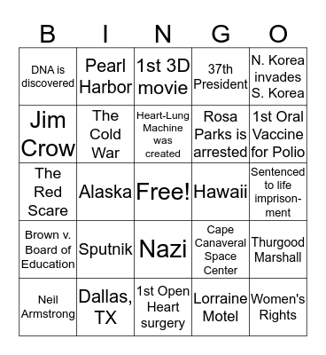 Post War Era Bingo Card