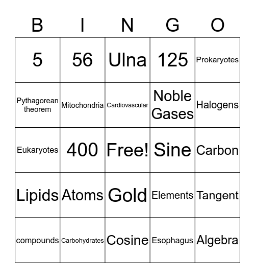 Science & Math Bingo Card
