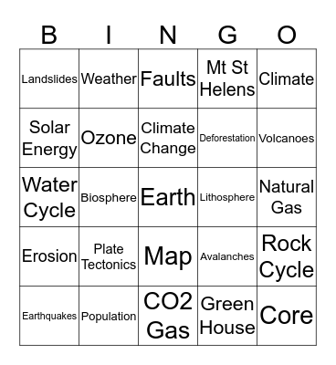 Earth Science Bingo!  Bingo Card