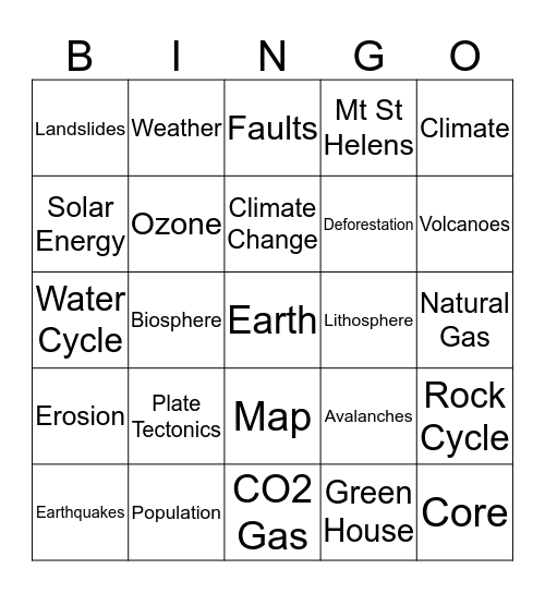 Earth Science Bingo!  Bingo Card