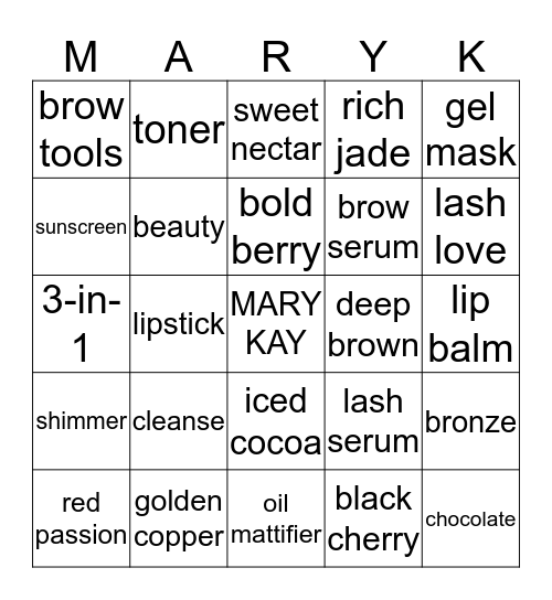 Mary Kay Bingo Card