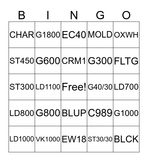 The VETRO BINGO Card