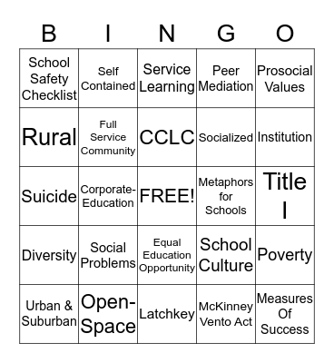 Today's Schools Bingo Card