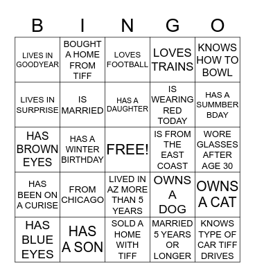 TIFF'S ICE BREAKER  Bingo Card