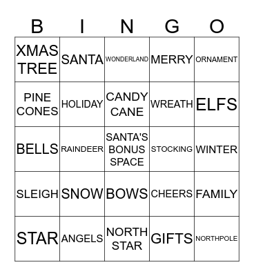 **** CHRISTMAS BINGO **** Bingo Card