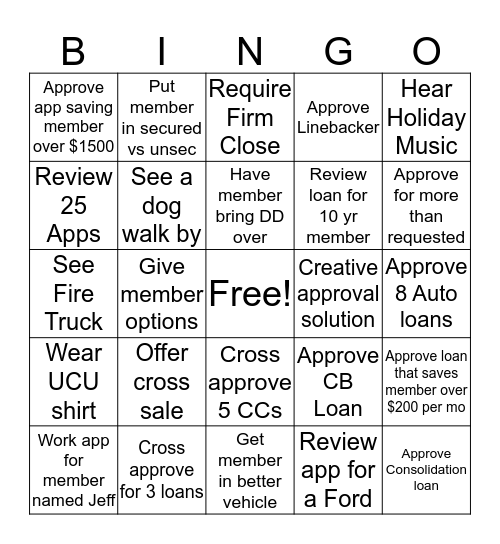 Consumer Lending BINGO Card