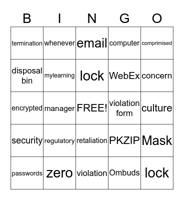 Compliance Bingo Card