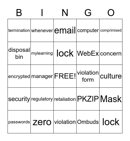 Compliance Bingo Card