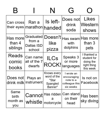 ILCs ROCK!!!!! Bingo Card