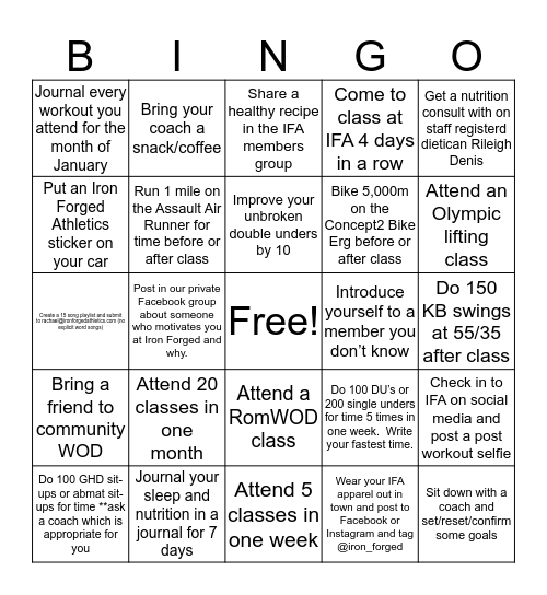 Iron Forged BINGO Card