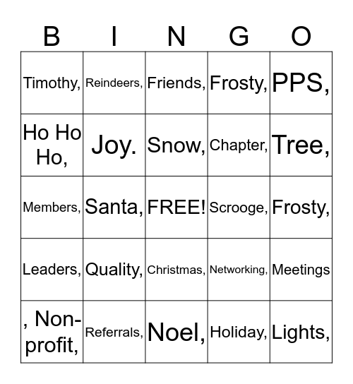 Christmas Social  Bingo Card