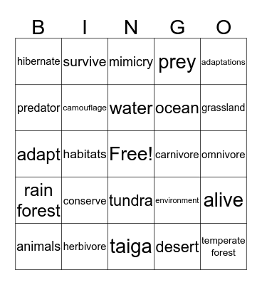 Animals Bingo Card