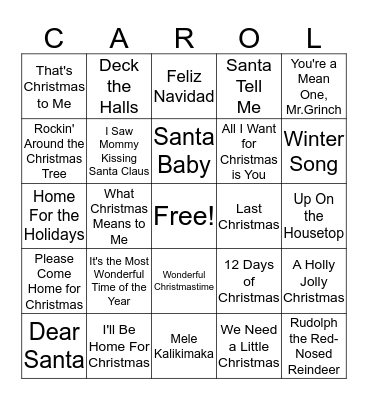 LCHS Christmas Carol Bingo Card