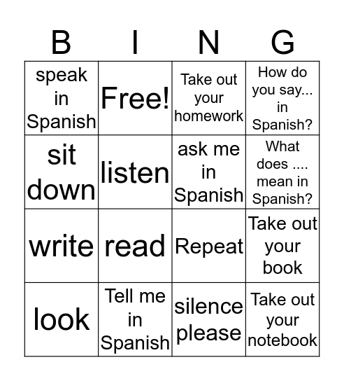 Commands and questions Bingo Card
