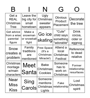 Hallmark Christmas Movie Bingo Card
