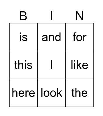 Kinder Sight Words Bingo Card