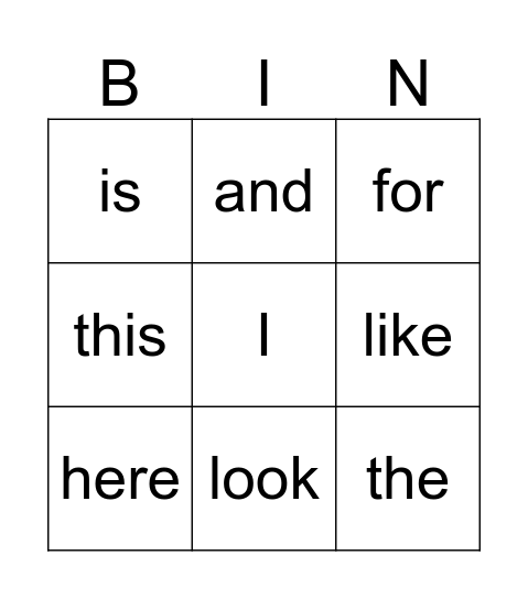 Kinder Sight Words Bingo Card