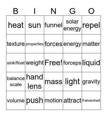 Science  Topics Bingo Card