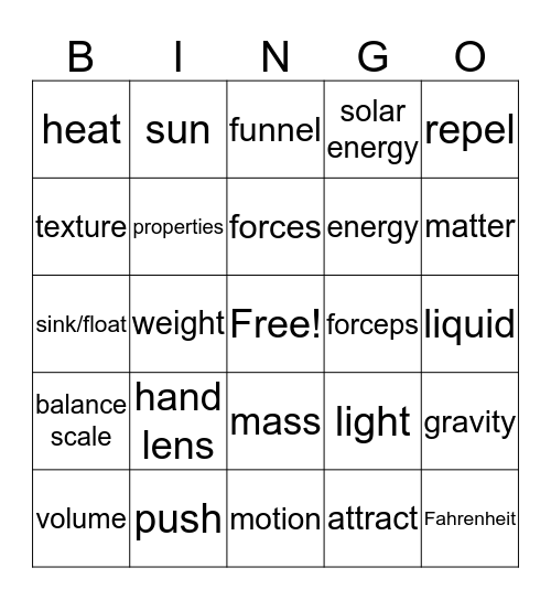 Science  Topics Bingo Card