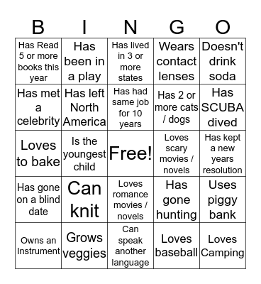 Catlin People Bingo Card