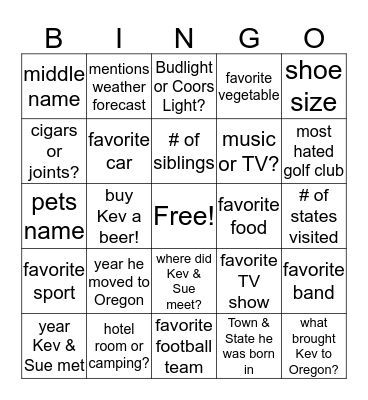 KEV TRIVIA! Bingo Card