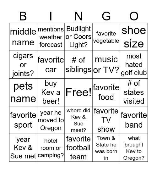 KEV TRIVIA! Bingo Card