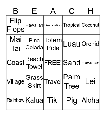 "Blackout" Luau Bingo Card