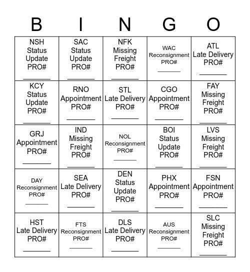 Pro-CAD BINGO! (Destination Terminals ONLY) Bingo Card