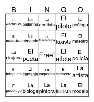 Job Titles in Spanish Bingo Card