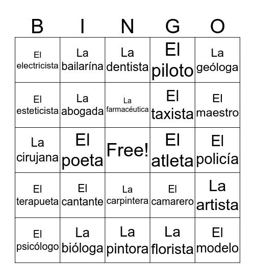 Job Titles in Spanish Bingo Card