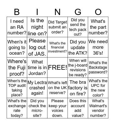 LINGO Bingo Card