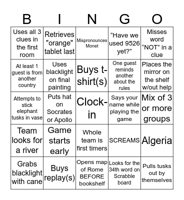 Heist Bingo Card