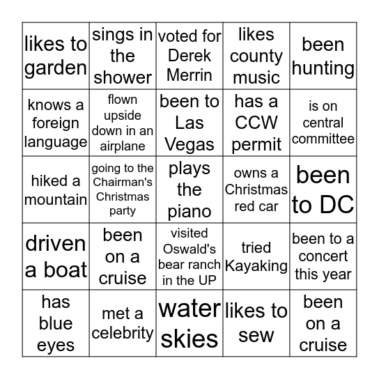 FTRC Christmas bingo Card