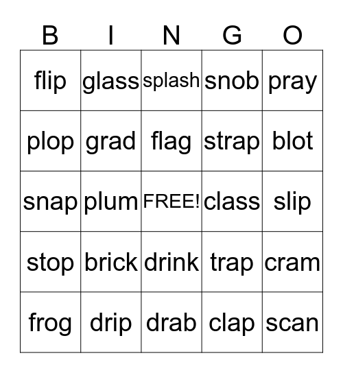 Letter Blends Bingo Card