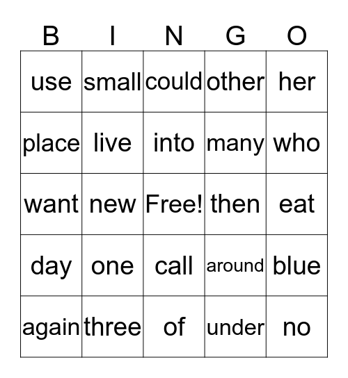 First Grade High Frequency Words Bingo Card