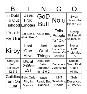 Just Quat Bingo Card