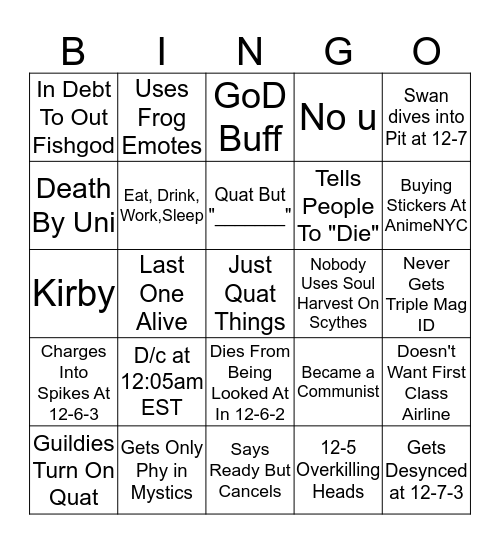 Just Quat Bingo Card